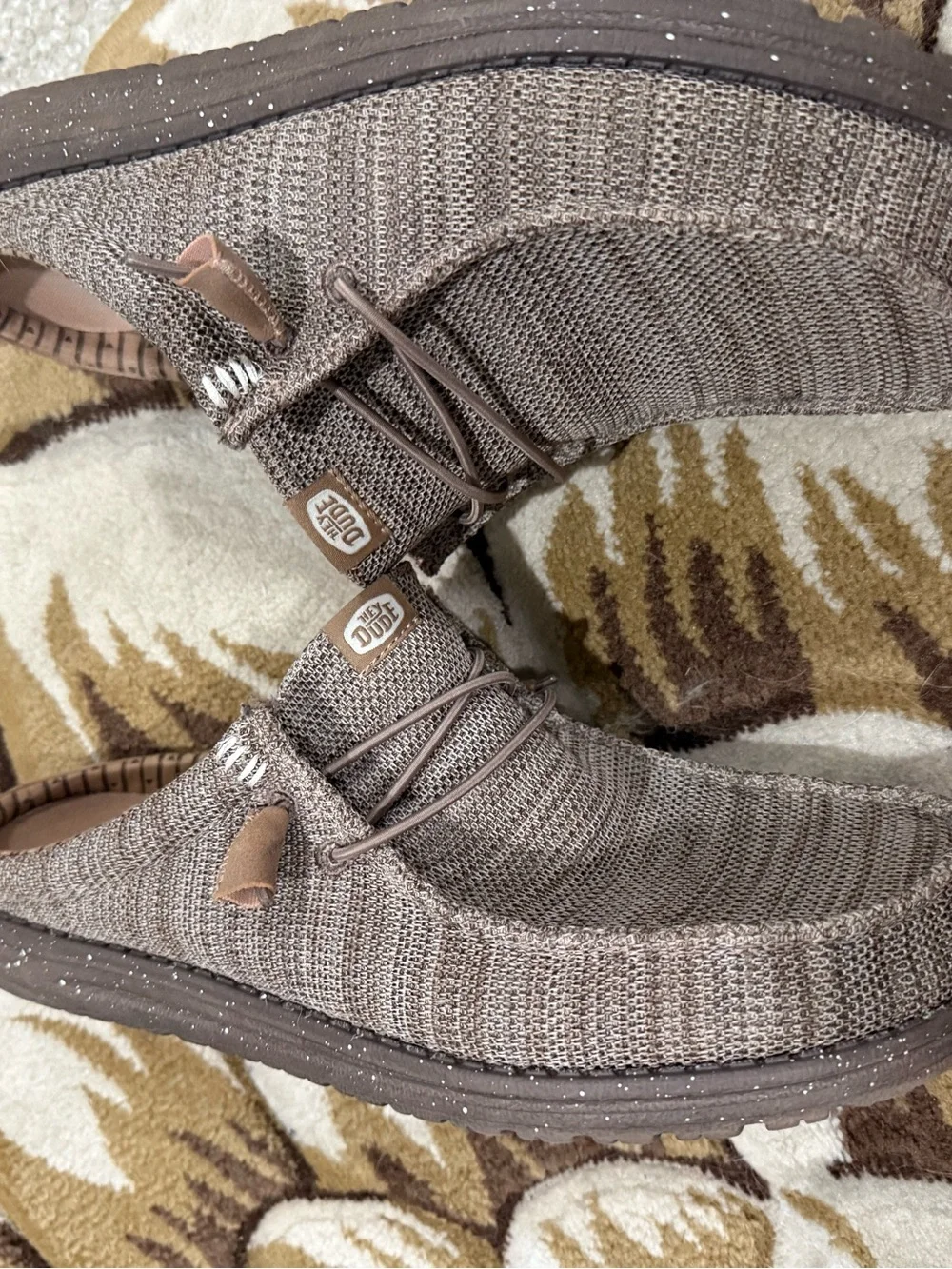Hey Dude Men's Wally Stretch Sox shoes in a brown or tan textured knit fabric 13